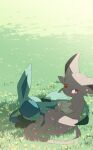  closed_eyes commentary_request day espeon flower gen_2_pokemon gen_4_pokemon glaceon grass highres hime_takeo holding lying no_humans on_stomach outdoors pokemon pokemon_(creature) purple_eyes sleeping yellow_flower 
