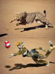  3d_(artwork) anthro ball better_version_at_source cheetah clothed clothing digital_media_(artwork) ear_tag felid feline female feral hi_res mammal mirall photo solo sport volleyball_(ball) zorryn 