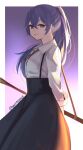  1girl blue_eyes blue_hair blush falchion_(fire_emblem) fire_emblem fire_emblem_awakening hair_between_eyes highres long_hair looking_at_viewer lucina_(fire_emblem) ponytail school_uniform shirt simple_background skeptycally skirt smile solo sword tiara weapon 