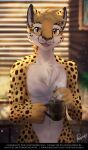  anthro beverage cheetah english_text felid feline hi_res male mammal penguinexperience solo text url 