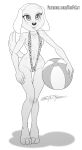  absurd_res anthro ball beach_ball bikini blush brandy_and_mr._whiskers brandy_harrington canid canine clothing disney female hi_res looking_at_viewer mammal monochrome scificat sling_bikini solo swimwear text url 