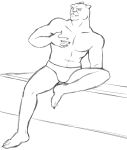  anthro barefoot bench briefs clothed clothing feet felid feline flash_gordon kobalt male mammal monochrome muscular muscular_anthro muscular_male simple_background sitting sketch solo teeth_showing thegreatmatsutzu topless underwear white_background 