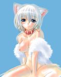  .hack// animal_ears bandai blue_eyes blush breasts collar cyber_connect_2 earring earrings jewelry naked no_panties nude ookamimimi ouka ouka_(.hack) ouka_(.hack//) short_hair tattoo white_hair wolf_ears wolfgirl 