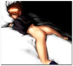  ass bed bottomless dead_or_alive ebina_souichi kasumi_(doa) lying no_panties pillow ponytail red_hair school_uniform shadow socks solo spread_legs 