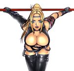  1girl blonde_hair blue_eyes boots breasts cleavage elbow_gloves garter_belt gloves huge_breasts jewelry key_hole_neck_line_top large_breasts leather_armor ninja_gaiden rachel rachel_(ninja_gaiden) strap straps studded_leather thigh_boots thighhighs 