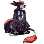  1:1 absurd_res alpha_channel anthro bandage crouching digitigrade fluffy fluffy_tail fur_pattern hi_res male masterzoroark666 multicolour_fur slav_squat solo stripes unidentified 