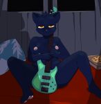  2019 absurd_res anthro areola bass_guitar breasts covering covering_self domestic_cat felid feline felis female food guitar hi_res mae_borowski mammal mimicp musical_instrument night_in_the_woods nipples nude pizza plucked_string_instrument sitting spread_legs spreading string_instrument video_games 