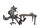  anthro chair clothing erection furniture genitals hi_res holding_penis laugh male mammal masturbation office_chair orf orf_(character) penis procyonid raccoon solo tissue toony underwear 