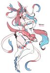  anthro big_breasts breasts butt cleavage clothed clothing eeveelution female garter_straps hair hi_res high_heels legwear maniacpaint nintendo one_eye_closed pink_hair pok&eacute;mon pok&eacute;mon_(species) simple_background solo sylveon thigh_highs video_games white_background wink 
