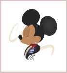  2021 black_tie_(suit) border bow_tie clothing disney hi_res lapel_pin looking_aside looking_at_viewer male mammal messsiart mickey_mouse mouse murid murine narrowed_eyes rodent simple_background smile smirk smug solo suit white_background 