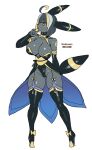  anthro big_breasts black_body black_hair breasts butt_from_the_front cleavage clothed clothing eeveelution female garter_straps hair hi_res maniacpaint nintendo pok&eacute;mon pok&eacute;mon_(species) simple_background solo umbreon video_games white_background wide_hips 