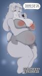  absurd_res anthro areola belly big_belly big_breasts breasts female hi_res huge_breasts lagomorph leporid mammal nipples pregnant princess_samoyed rabbit speech_bubble text thick_thighs 