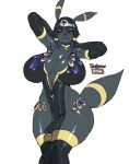  anthro big_breasts black_body black_hair breasts cleavage clothed clothing eeveelution female hair hi_res maniacpaint nintendo pok&eacute;mon pok&eacute;mon_(species) pose simple_background solo umbreon video_games white_background wide_hips 