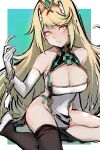  alternate_costume bangs black_legwear blonde_hair breasts chest_jewel china_dress chinese_clothes dress highres large_breasts long_hair mythra_(xenoblade) pantyhose robot_cat swept_bangs tiara very_long_hair xenoblade_chronicles_(series) xenoblade_chronicles_2 yellow_eyes 