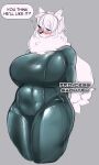  absurd_res anthro big_breasts blush bodysuit breasts canid canine canis clothing cumu domestic_dog eyewear female glasses hi_res huge_breasts looking_at_viewer mammal overweight overweight_anthro overweight_female princess_samoyed rubber skinsuit slightly_chubby solo speech_bubble text tight_clothing wide_hips 