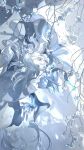  1girl breasts cleavage colored_skin flower highres ice long_hair looking_at_viewer onmyoji outstretched_arms see-through solo tuotuo white_flower white_hair white_skin white_theme yuki_onna yuki_onna_(onmyoji) 