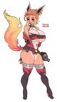  anthro big_breasts breasts cleavage clothed clothing eeveelution female flareon hair hi_res high_heels legwear maniacpaint nintendo pok&eacute;mon pok&eacute;mon_(species) red_body red_hair simple_background solo thigh_highs video_games white_background 