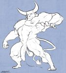  abs action_pose anthro balls barazoku biceps big_penis bodily_fluids bovid bovine butt cattle cum dripping feet foreskin genital_fluids genitals hi_res horn huge_nipples huge_penis looking_at_viewer male mammal muscular muscular_anthro muscular_male navel nipples obliques papyreit pecs penis pose precum precum_drip precum_string saggy_balls smile smirk solo tail_tuft tuft uncut 