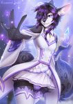  2021 5_fingers anthro canid canine clothed clothing crossdressing digital_media_(artwork) fingers hair kammi-lu male mammal purple_eyes purple_hair smile solo 