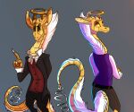  2021 anthro clothed clothing digital_media_(artwork) duo hair hi_res horn male plaguedogs123 smile white_hair yellow_eyes 