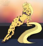  anthro belly blonde_hair bra clothing digital_drawing_(artwork) digital_media_(artwork) equid equine female fur hair horse horse_tail long_hair mammal panties pinup pose solo solo_focus sunny_way underwear yellow_body yellow_fur 