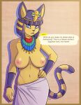  2021 5_fingers animal_crossing ankha_(animal_crossing) anthro big_breasts blue_eyes blue_hair breasts clothed clothing conditional_dnp dialogue digital_media_(artwork) domestic_cat dress english_text felid feline felis female fingers hair hand_on_hip hi_res kadath looking_at_viewer mammal navel nintendo nipples open_mouth short_hair signature solo speech_bubble striped_tail stripes talking_to_viewer text topless uraeus usekh video_games 
