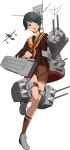  1girl adapted_turret aircraft airplane black_eyes black_hair brown_legwear brown_sailor_collar brown_serafuku brown_shorts cannon facing_viewer flight_deck full_body highres kantai_collection kneehighs long_sleeves machinery mogami_(kancolle) neckerchief official_art orange_neckwear remodel_(kantai_collection) sailor_collar school_uniform serafuku shibafu_(glock23) short_hair shorts sideways_glance solo transparent_background turret 