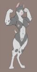  anthro big_breasts breasts canid canine canis cryphalen domestic_dog female flexing green_eyes hi_res mammal muscular muscular_female pit_bull solo spots 