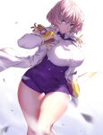  1girl bangs blue_eyes breasts epaulettes gloves highres jacket large_breasts light_brown_hair long_sleeves looking_at_viewer military_jacket mujina onsoku_inu short_hair ssss.dynazenon thick_thighs thighs white_gloves white_jacket 