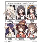  6+girls albedo_(overlord) arknights bangs black_hair brown_eyes brown_hair character_name copyright_name detached_sleeves drag-on_dragoon drag-on_dragoon_3 eki_doki eyjafjalla_(arknights) final_fantasy final_fantasy_vii flower flower_over_eye hair_behind_ear hair_between_eyes haruna_(kancolle) hat heart highres holding holding_staff horns japanese_clothes kantai_collection kimono kono_subarashii_sekai_ni_shukufuku_wo! long_hair megumin multiple_girls open_mouth overlord_(maruyama) red_eyes six_fanarts_challenge smile staff tifa_lockhart upper_body v v-shaped_eyebrows white_flower white_hair witch_hat yellow_eyes zero_(drag-on_dragoon) 