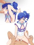  absurdres aikatsu! aikatsu!_(series) armpits bare_arms bare_legs bare_shoulders bdsm blue_hair blue_scrunchie bondage bottomless bound bound_arms breasts censored cleavage cowboy_shot cowgirl_position cropped_legs cropped_torso cuffs cum cum_in_mouth cum_string disembodied_penis erection eyebrows_visible_through_hair fellatio floating_hair foreshortening from_side girl_on_top hair_ornament hair_scrunchie half-closed_eyes hand_on_another&#039;s_head handcuffs happy_sex heavy_breathing hetero highres holding_hands idol interlocked_fingers irrumatio jacket kiriya_aoi kumahubuki long_hair looking_at_penis looking_at_viewer moaning mosaic_censoring multiple_views nail_polish oral out_of_frame penis pink_nails pov purple_stripe pussy pussy_juice raised_eyebrows restrained scrunchie sex side_ponytail sidelocks simple_background sleeveless sleeveless_jacket small_breasts smile solo_focus steam straddling sweat vaginal white_background white_jacket 