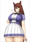  &lt;3 absurd_res animal_humanoid big_breasts blue_eyes bottomwear breasts brown_hair clothed clothing female hair hi_res humanoid simple_background skirt solo uru white_background 