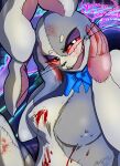  anthro big_breasts blood blood_on_face blood_on_hand bodily_fluids bow_tie breasts dialogue eyelashes five_nights_at_freddy&#039;s five_nights_at_freddy&#039;s:_security_breach lagomorph leporid looking_at_viewer madcatandbob mammal neon_lights nipple_outline rabbit red_sclera stitch_(disambiguation) talking_to_viewer vanny_(fnaf) video_games 