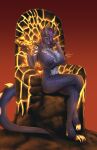  anthro bakuhaku big_breasts breasts chair crossed_legs dragon ear_piercing female furniture hair hi_res nipple_piercing nipples nude piercing purple_hair sitting solo throne 