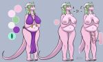  5:3 belly big_breasts big_penis bottomwear breasts claws clothing colored_sketch dragon female genitals green_eyes green_hair hair herm hi_res horn huge_penis intersex jewelry knot loincloth mature_female mglblaze model_sheet multi_genitalia multi_knot nipples penis pink_body pink_scales pussy scales silk slightly_chubby soft solo thick_thighs 