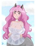  absurd_res annette_(oc) blush brown_body brown_fur centaur equid equid_taur female fur hair hi_res humanoid_taur mammal mammal_taur pink_eyes pink_hair saiko-pyon_(artist) smile solo taur 