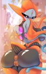  2021 absurd_res anus ashraely attack_forme_deoxys big_breasts biped blue_eyes blush bodily_fluids breasts butt clothing colored curvy_figure deoxys digital_drawing_(artwork) digital_media_(artwork) female genital_fluids genitals hi_res horn huge_breasts humanoid legendary_pok&eacute;mon looking_at_viewer mammal metallic_body mouthless nintendo nipples nude pok&eacute;mon pok&eacute;mon_(species) pok&eacute;morph pussy pussy_juice raised_tail rear_view red_body simple_background solo tentacles text thick_thighs video_games voluptuous wide_hips 