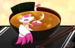  bowl butt chopsticks female feral food fur furniture hi_res liquid mammal mienshao misu_nox nintendo pinktabico pok&eacute;mon pok&eacute;mon_(species) pok&eacute;mon_mystery_dungeon raised_tail shiny_pok&eacute;mon simple_background smile solo soup table tofu_(food) video_games wanderlust 