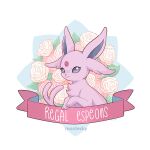  :3 artist_name character_name closed_mouth commentary english_commentary espeon flower gen_2_pokemon grey_eyes looking_at_viewer mootecky no_humans paws pokemon pokemon_(creature) purple_fur smile solo toes 