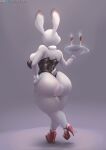  2021 absurd_res anthro beverage big_breasts big_butt breasts butt clothed clothing disney faceless_character faceless_female female fur grey_body grey_fur hand_on_hip hi_res high_heels judy_hopps lagomorph leporid mammal multicolored_body multicolored_fur rabbit shirt_collar shirt_cuffs signature solo thick_thighs viejillox zootopia 
