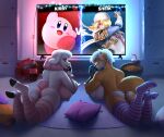  2021 anthro beverage bovid breasts cabinet canid canine caprine clothed clothing coca-cola colored detailed_background digital_media_(artwork) doritos duo eye_contact female fingers floor fox gaming hair hi_res hooves inside kirby kirby_(series) legwear light lighting looking_at_another lying mammal nintendo nintendo_switch on_front panties pillow shaded sheep sheik_(tloz) smile stockings super_smash_bros. super_smash_bros._ultimate taurusart television topless underwear video_games white_hair 