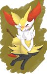  anthro better_version_at_source blush braixen breasts canid canine eyelashes female fur hands_on_legs hi_res looking_at_viewer mammal multicolored_body multicolored_fur ne_i_ro nintendo pok&eacute;mon pok&eacute;mon_(species) simple_background solo stick video_games 