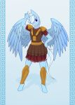 absurd_res anthro armor chapaevv clothed clothing digital_media_(artwork) equid equine fan_character feathered_wings feathers greek greek_armor hair hasbro hi_res looking_at_viewer male mammal my_little_pony pegasus simple_background smile solo standing swift_justice wings 