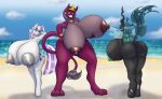  2021 3_toes absurd_res anthro areola arthropod beach big_breasts blues64 breasts butt changeling cloud cutie_mark digital_media_(artwork) equid equine feet female freehdmcgee friendship_is_magic genitals grin group hasbro hi_res hole_(anatomy) horn huge_breasts hyper hyper_breasts looking_at_viewer mammal my_little_pony nipples outside pussy queen_chrysalis_(mlp) raised_tail seaside smile sphinx_(mlp) toes twilight_velvet_(mlp) unicorn wings 