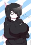  absurd_res anthro big_breasts breasts clothing female femmy_(smutbunny) hair hi_res hoodie lagomorph leporid mammal messy_hair rabbit smile solo topwear whatever9903 