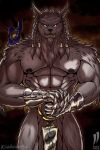  abs alliance_symbol_(warcraft) anthro banner battlefield blizzard_entertainment canid canine canis genn_greymane hi_res iudicium86 male mammal melee_weapon muscular nipples pecs solo sword video_games war warcraft warrior weapon were werecanid wolf worgen 