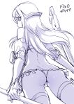  1girl ass back bangs bare_shoulders bikini breasts elbow_gloves fate/grand_order fate_(series) galatea_(fate) gloves highres hisasi joints long_hair looking_at_viewer looking_back medium_breasts parted_bangs polearm robot_joints sketch swimsuit thighhighs thighs tiara weapon 