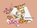  anthro clothing ear_piercing ear_ring felid feline female footwear gerovort looking_at_viewer lynx mammal midriff miyu_lynx nintendo panties piercing signature simple_background socks solo star_fox underwear video_games 