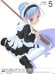  alternate_hairstyle blue_hair cleaning garters hair_bun highres maid moetan mop pastel_ink pop queen's_blade queen's_gate sitting solo thighhighs tongue wariza water 