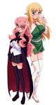  absurdres blonde_hair cape elf fujii_masahiro halterneck highres louise_francoise_le_blanc_de_la_valliere multiple_girls pentacle pink_hair pointy_ears thighhighs tiffania_westwood white_background zero_no_tsukaima 